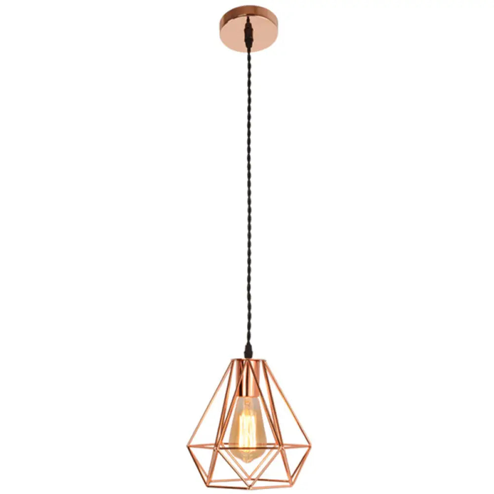 Rose Gold Diamond Iron Cluster Pendant - Post-Modern Restaurant Hanging Lamp / Round