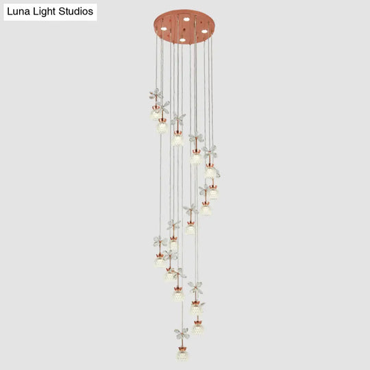 Rose Gold Floral Staircase Multi-Light Pendant With Led Dome Shade