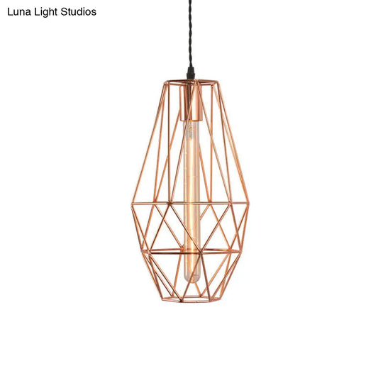 Rose Gold Geometric Hanging Light - Simplicity 1-Light Pendant Fixture For Dining Room