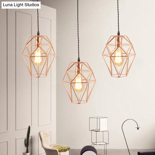 Rose Gold Geometric Hanging Light - Simplicity 1-Light Pendant Fixture For Dining Room / A