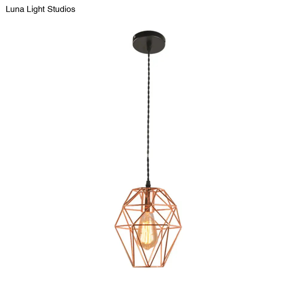 Rose Gold Geometric Hanging Light - Simplicity 1-Light Pendant Fixture For Dining Room