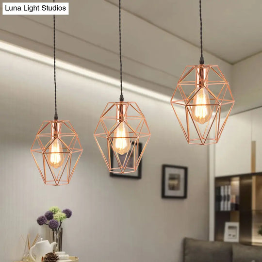 Rose Gold Geometric Pendant Light - Minimalist 1-Light Dining Room Fixture