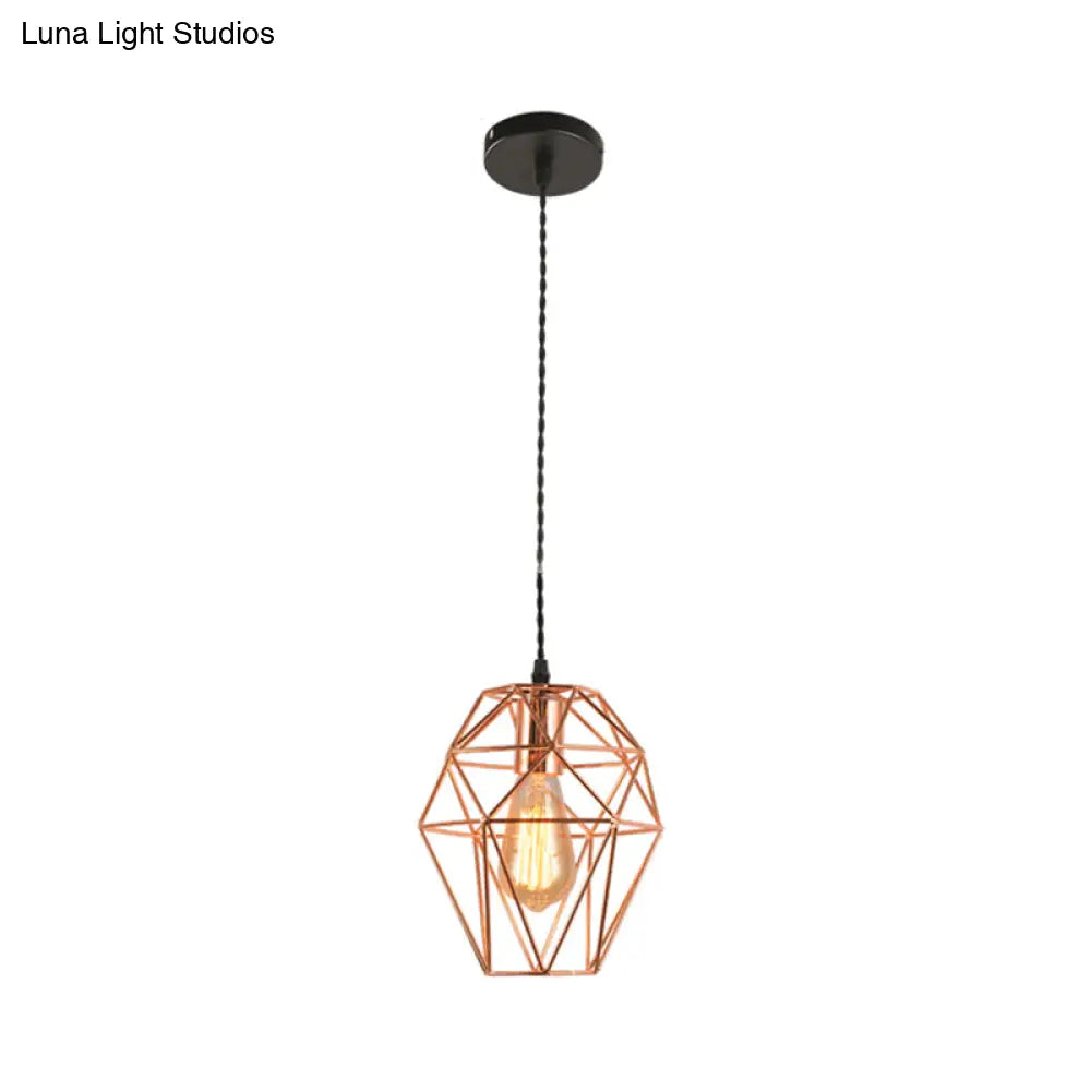 Rose Gold Geometric Pendant Light - Minimalist 1-Light Dining Room Fixture