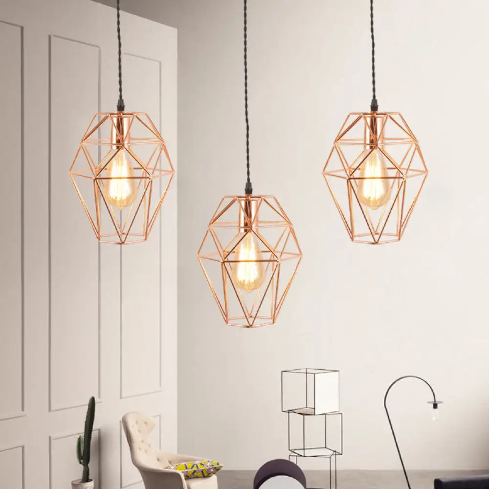 Rose Gold Geometric Pendant Light - Minimalist 1-Light Dining Room Fixture / A