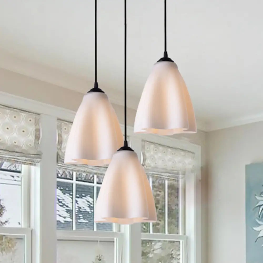 Rose Gold Glass Modernistic Flower Pendant Light - 3 Heads Living Room Hanging Lamp Linear/Round