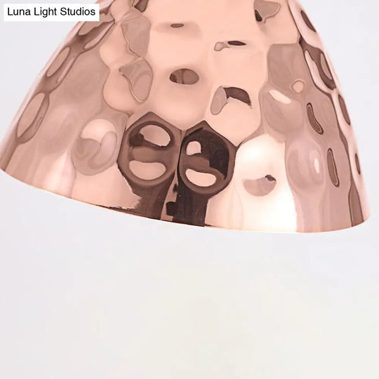 Rose Gold Dimpled Conic Metal Pendant Lamp - Industrial Style For Restaurants 1 Light Suspended With