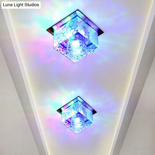 Rose Gold Led Flush Mount Ceiling Light With Crystal Shade - Stylish Fixture For Corridors / Multi