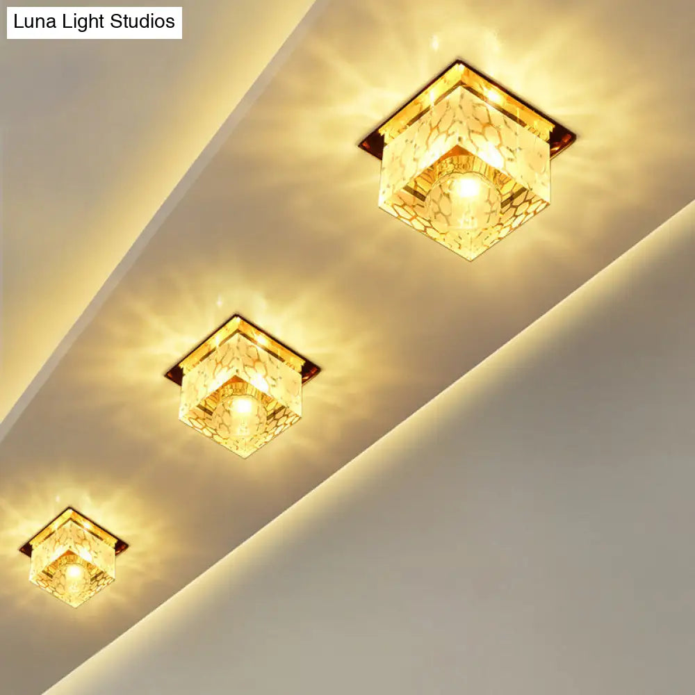 Rose Gold Led Flush Mount Ceiling Light With Crystal Shade - Stylish Fixture For Corridors / Warm