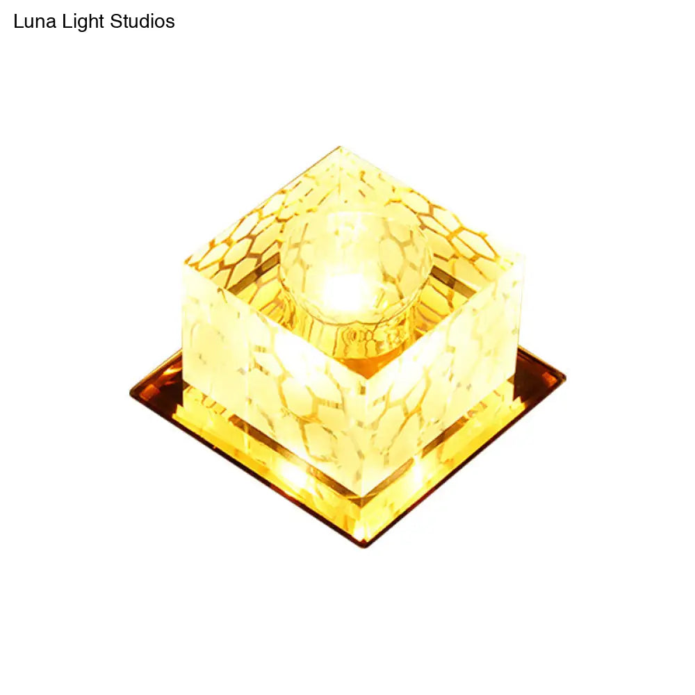 Rose Gold Led Flush Mount Ceiling Light With Crystal Shade - Stylish Fixture For Corridors