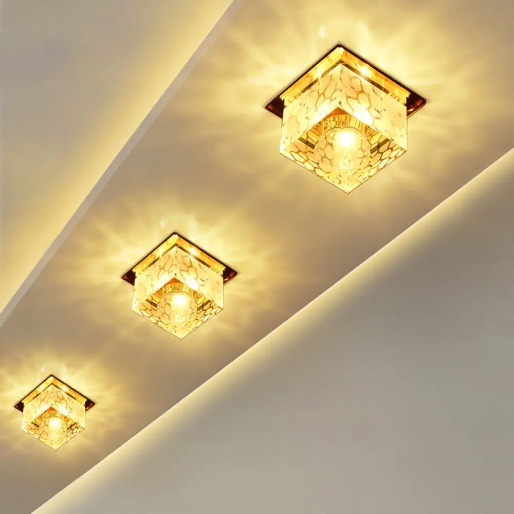 Rose Gold Led Flush Mount Ceiling Light With Crystal Shade - Stylish Fixture For Corridors / Warm