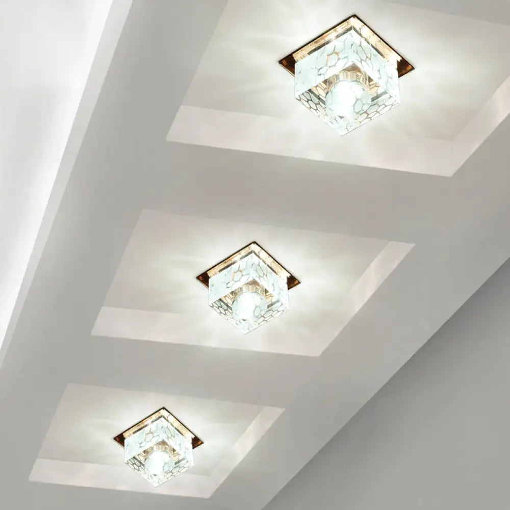 Rose Gold Led Flush Mount Ceiling Light With Crystal Shade - Stylish Fixture For Corridors / White