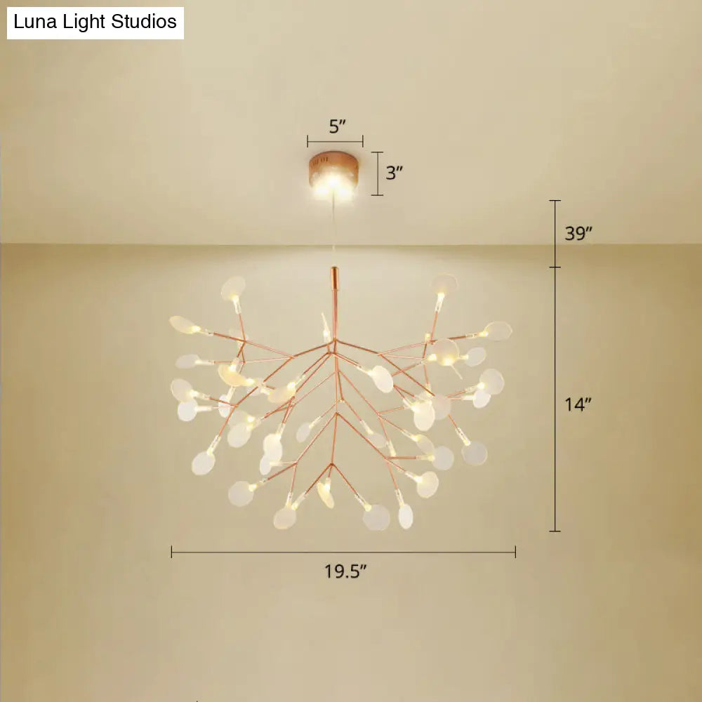 Minimalist Rose Gold Led Pendant Lamp: Stainless Steel Leaf Chandelier For Restaurants / 19.5