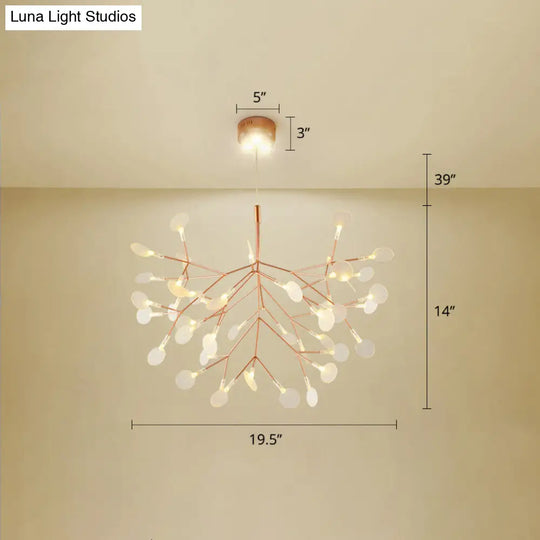 Minimalist Rose Gold Led Pendant Lamp: Stainless Steel Leaf Chandelier For Restaurants / 19.5