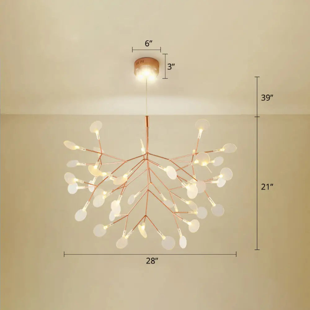 Rose Gold Led Leaf Chandelier: Stainless Steel Minimalist Hanging Lamp For Restaurants / 28.5’