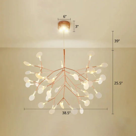 Rose Gold Led Leaf Chandelier: Stainless Steel Minimalist Hanging Lamp For Restaurants / 38.5’