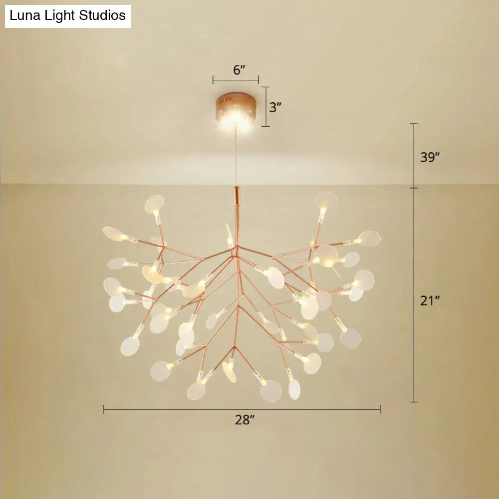 Minimalist Rose Gold Led Pendant Lamp: Stainless Steel Leaf Chandelier For Restaurants / 28.5