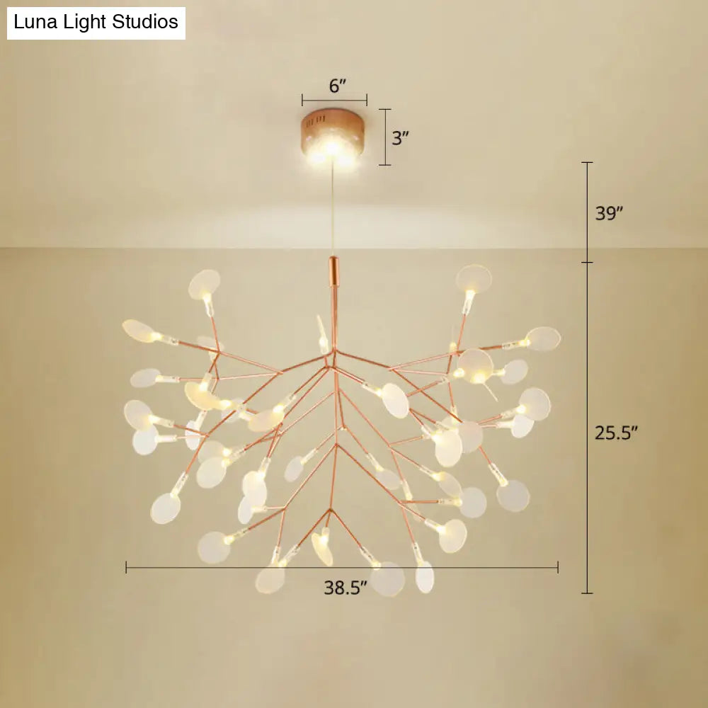 Minimalist Rose Gold Led Pendant Lamp: Stainless Steel Leaf Chandelier For Restaurants / 38.5