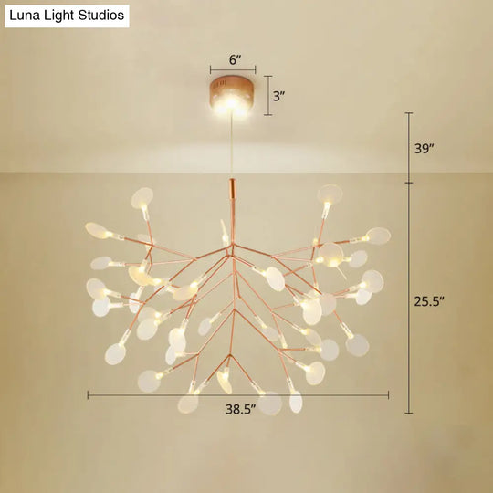 Minimalist Rose Gold Led Pendant Lamp: Stainless Steel Leaf Chandelier For Restaurants / 38.5