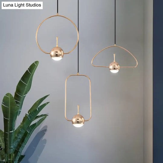 Modern Led Pendant Ceiling Light In Rose Gold Round/Triangle/Rectangle Shape With Acrylic Dome Shade