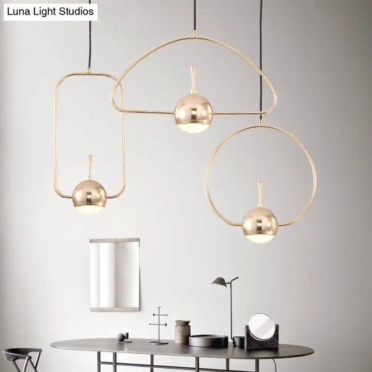 Modern Led Pendant Ceiling Light In Rose Gold Round/Triangle/Rectangle Shape With Acrylic Dome Shade