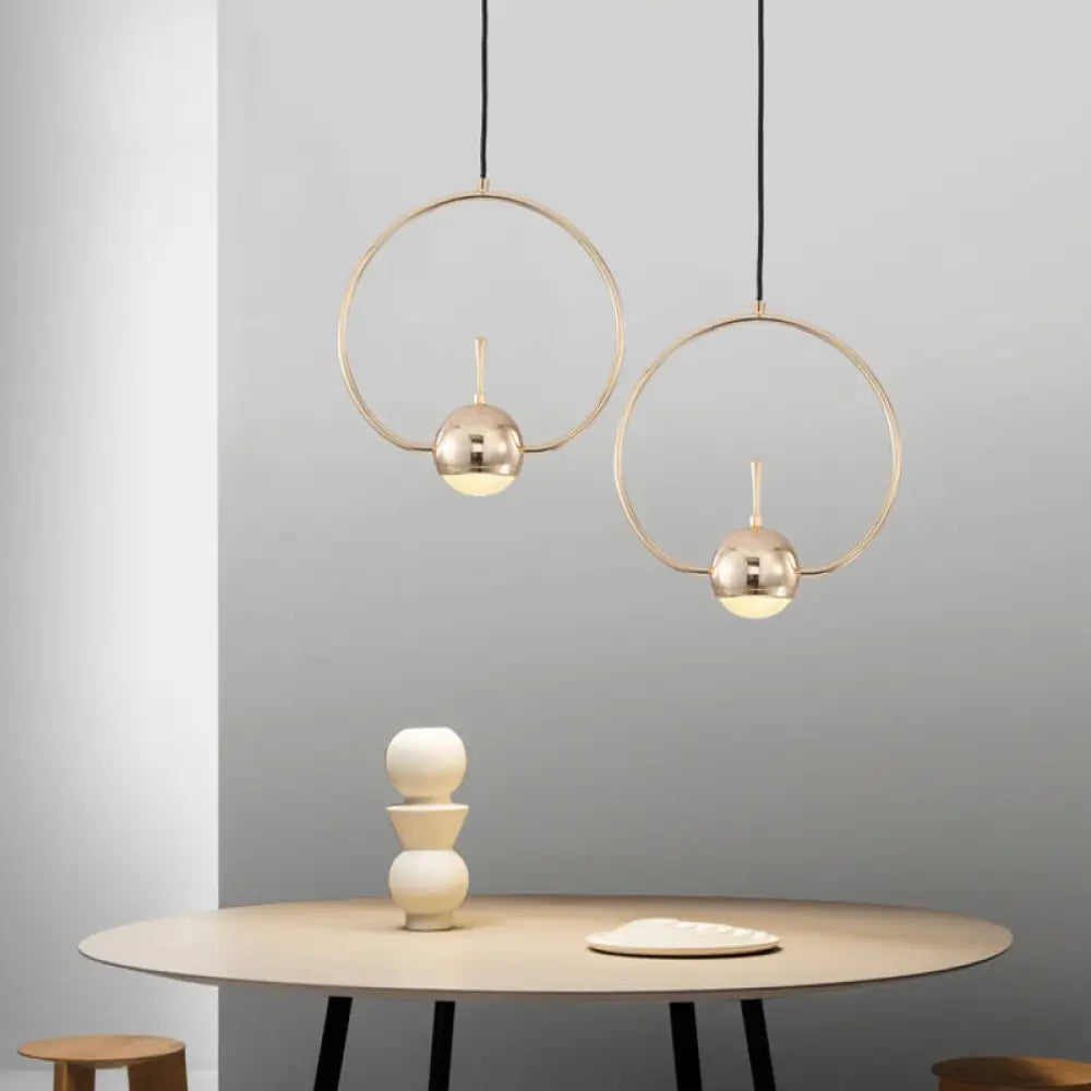 Rose Gold Led Pendant Light With Minimalist Design And Acrylic Dome Shade -