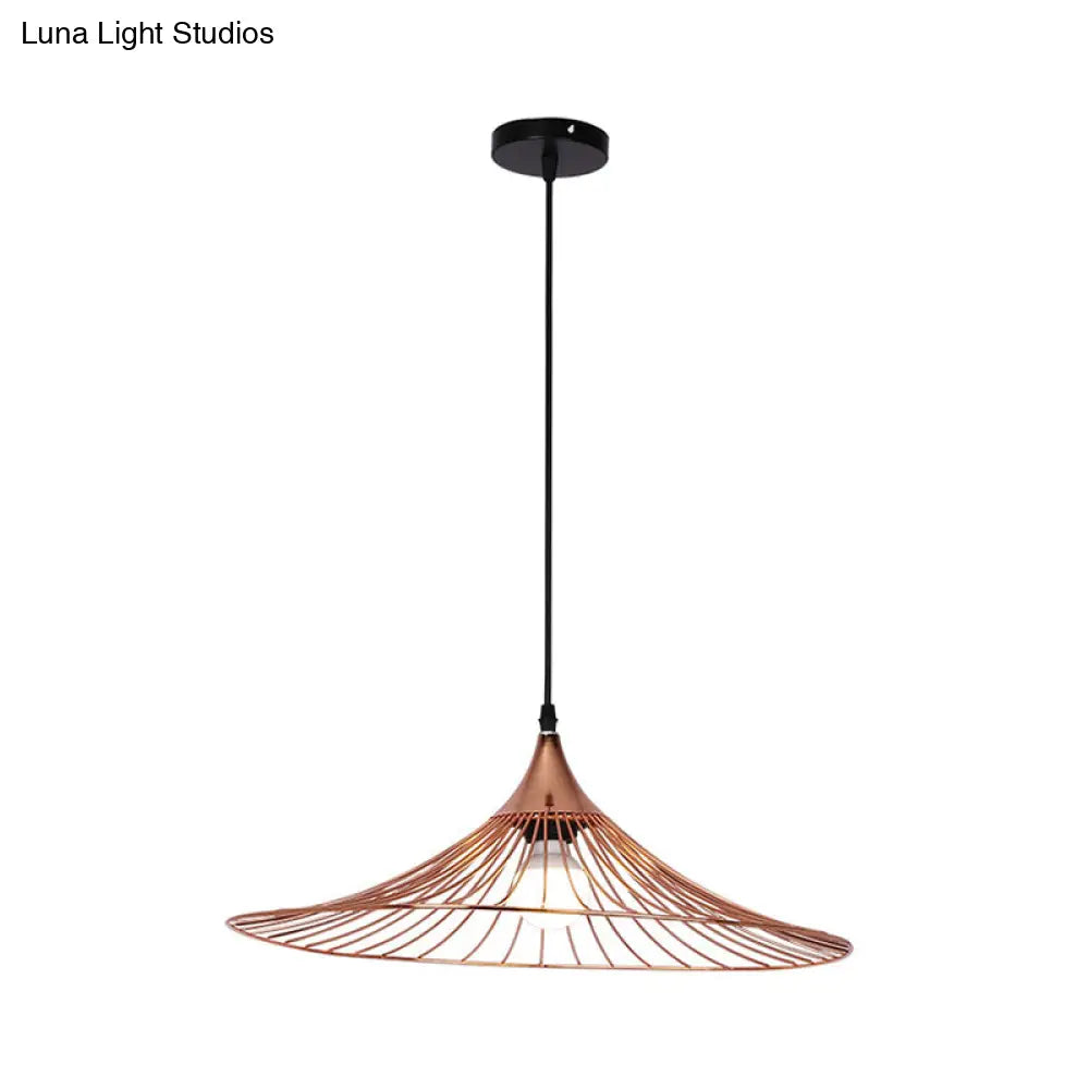 Rose Gold Metal Suspended Lamp With Loft Style Shade & Flared Design 16/19.5 Dia