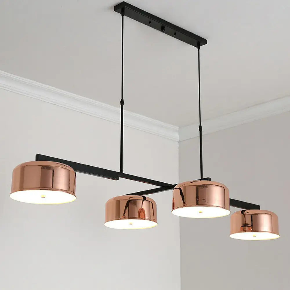 Rose Gold Metal 4-Light Pendant Island Fixture For Minimalist Dining Room