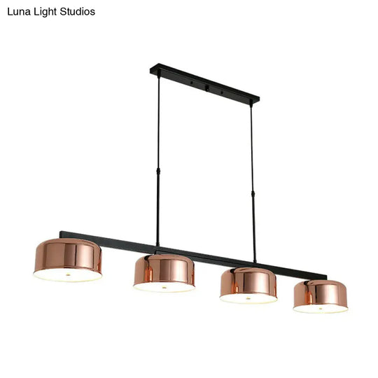 Rose Gold Metal 4-Light Pendant Island Fixture For Minimalist Dining Room