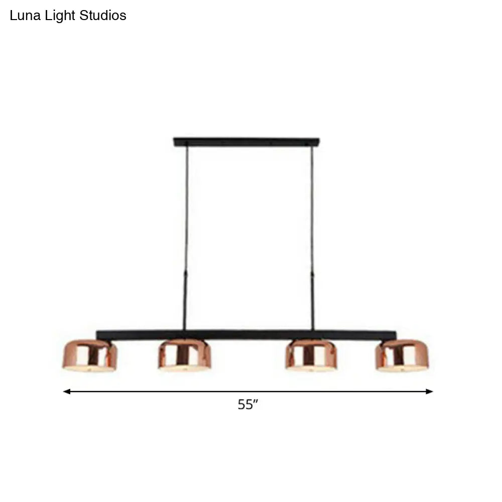 Rose Gold Metal 4-Light Pendant Island Fixture For Minimalist Dining Room