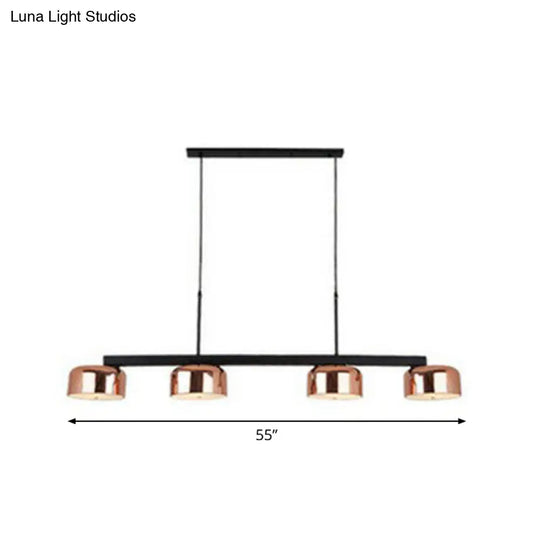 Rose Gold Metal 4-Light Pendant Island Fixture For Minimalist Dining Room