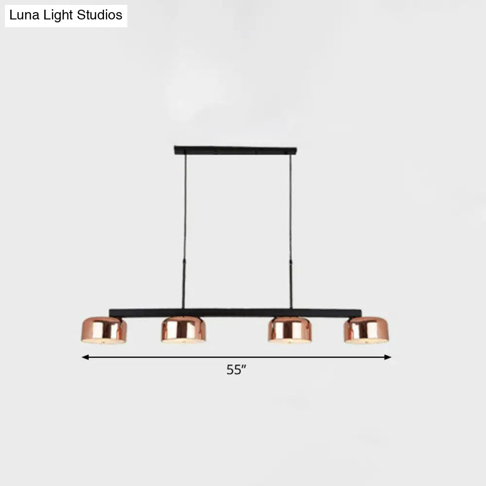 Rose Gold Metal 4-Light Pendant Island Fixture For Minimalist Dining Room