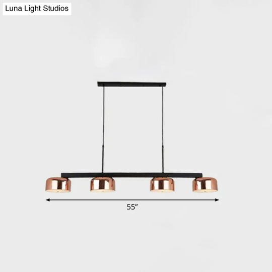 Rose Gold Metal 4-Light Pendant Island Fixture For Minimalist Dining Room