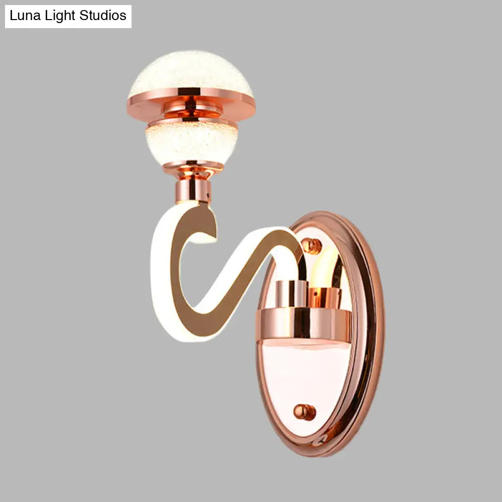 Rose Gold Metal Urn Wall Sconce With Twisted Led Arm Contemporary Lighting Fixture