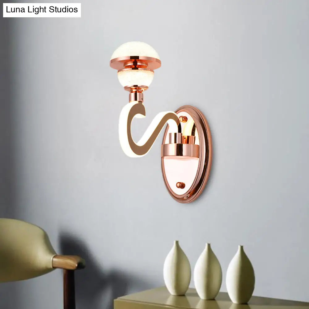 Rose Gold Metal Urn Wall Sconce With Twisted Led Arm Contemporary Lighting Fixture