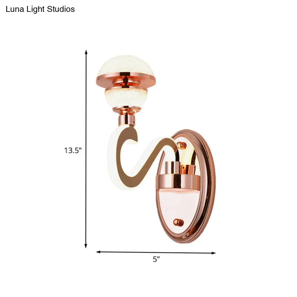 Rose Gold Metal Urn Wall Sconce With Twisted Led Arm Contemporary Lighting Fixture