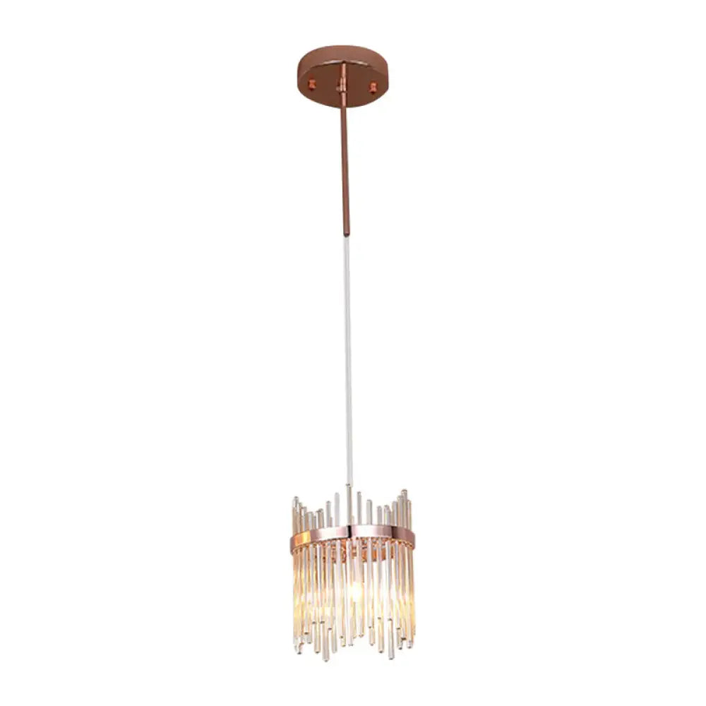 Rose Gold Modernism Ring Suspension Pendant Lamp With Crystal Rod And 1 Bulb