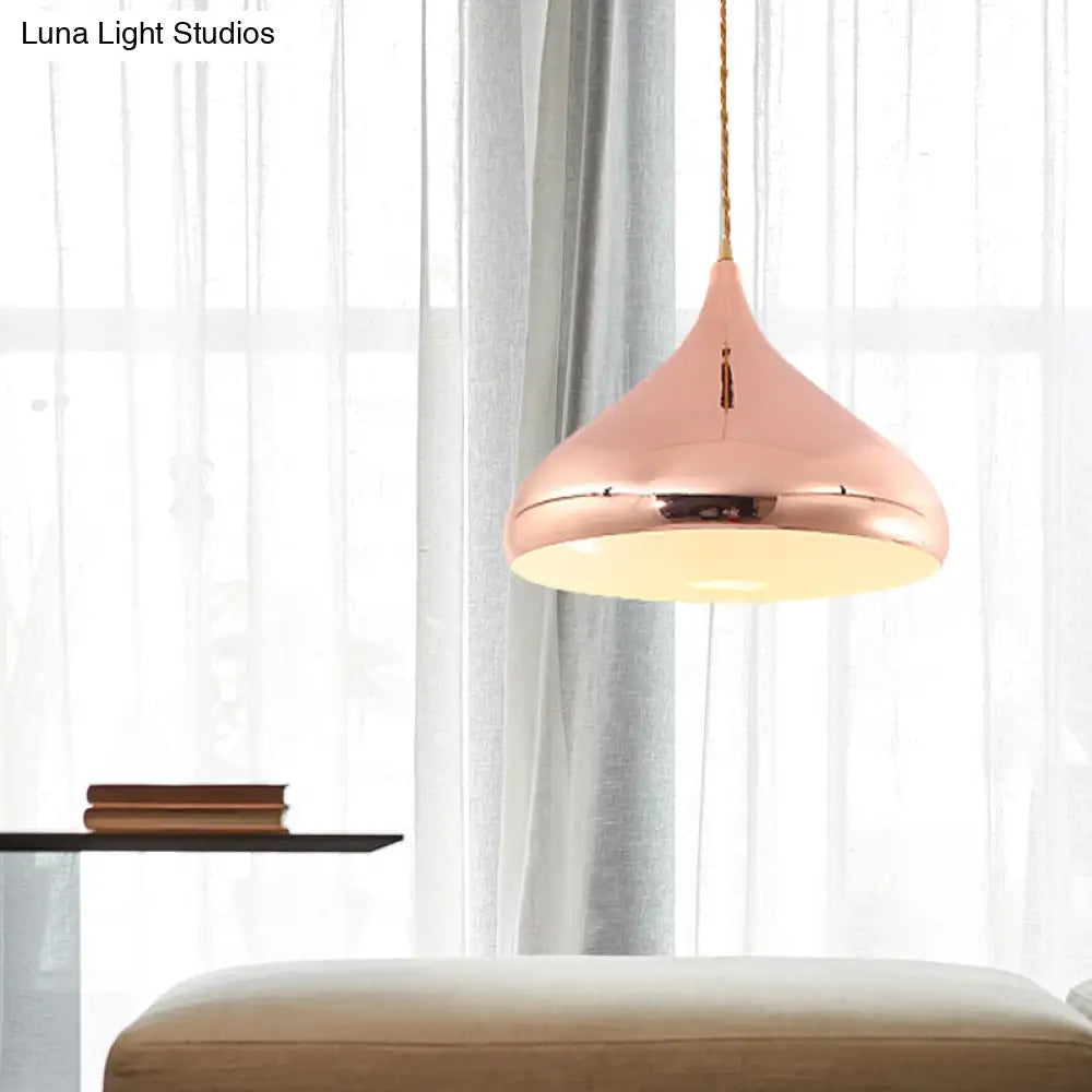 Rose Gold Contemporary Onion Shaped Bedroom Pendant Lamp With Metal Finish