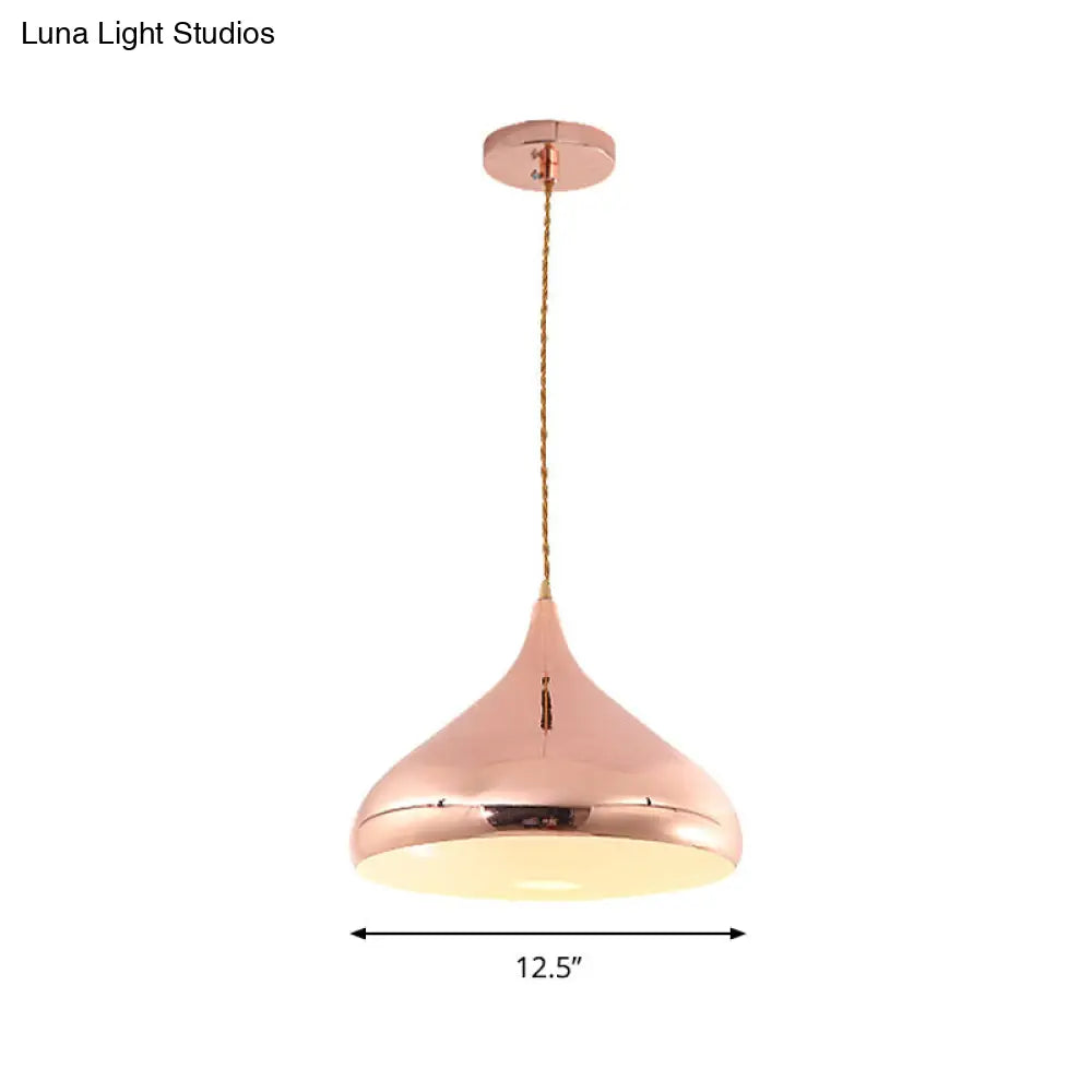 Rose Gold Contemporary Onion Shaped Bedroom Pendant Lamp With Metal Finish