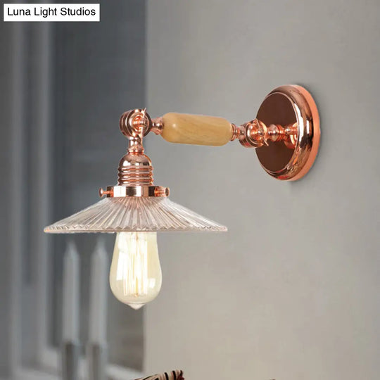 Rose Gold Ribbed Glass Sconce 1-Light Wall Lamp For Living Room