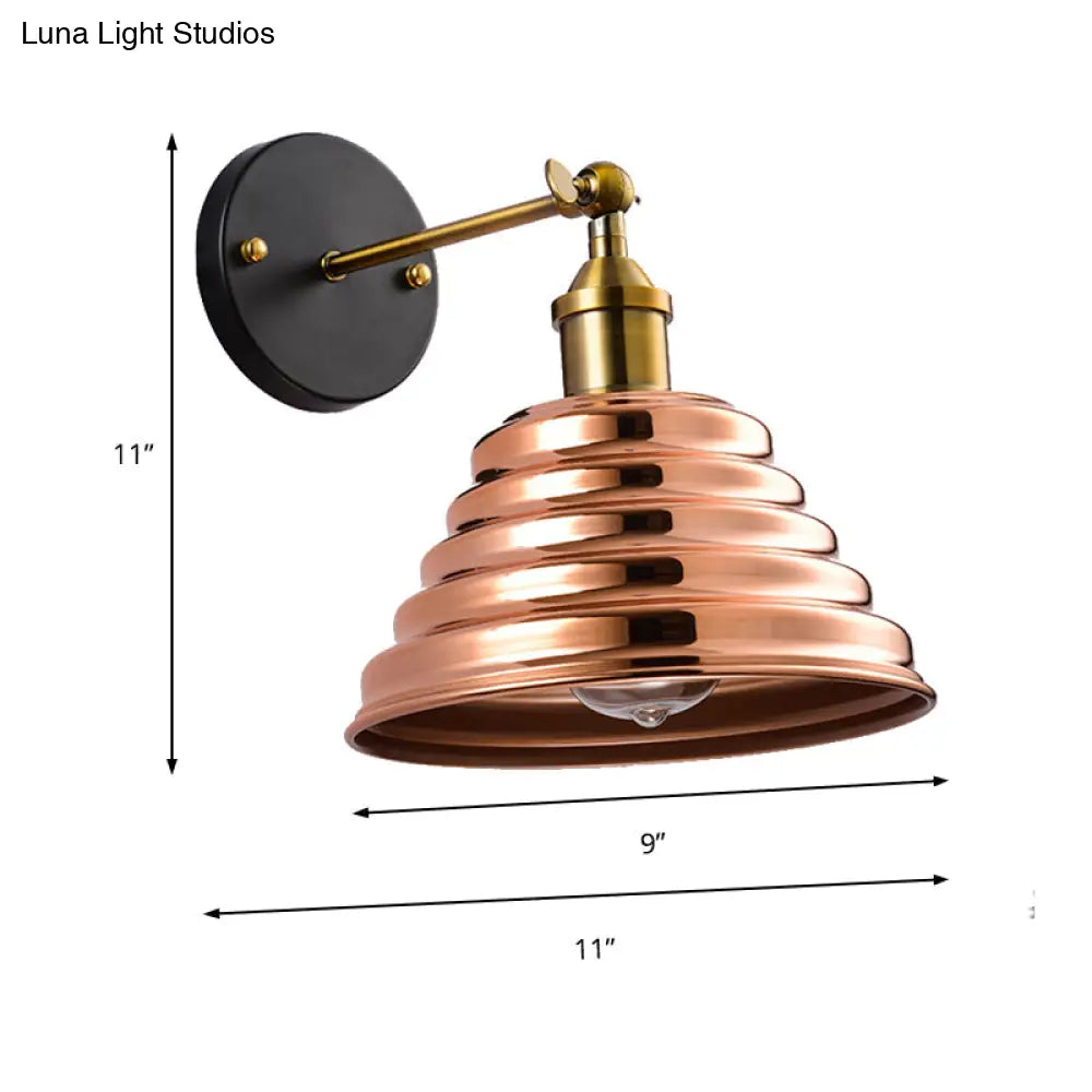 Rose Gold Ribbed Metal Wall Sconce - Contemporary 1 Light Lamp