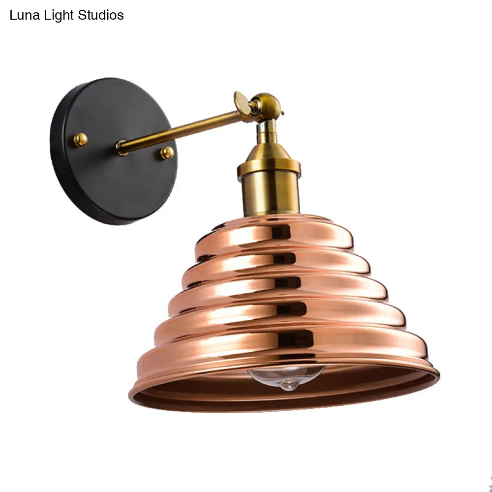 Rose Gold Ribbed Metal Wall Sconce - Contemporary 1 Light Lamp