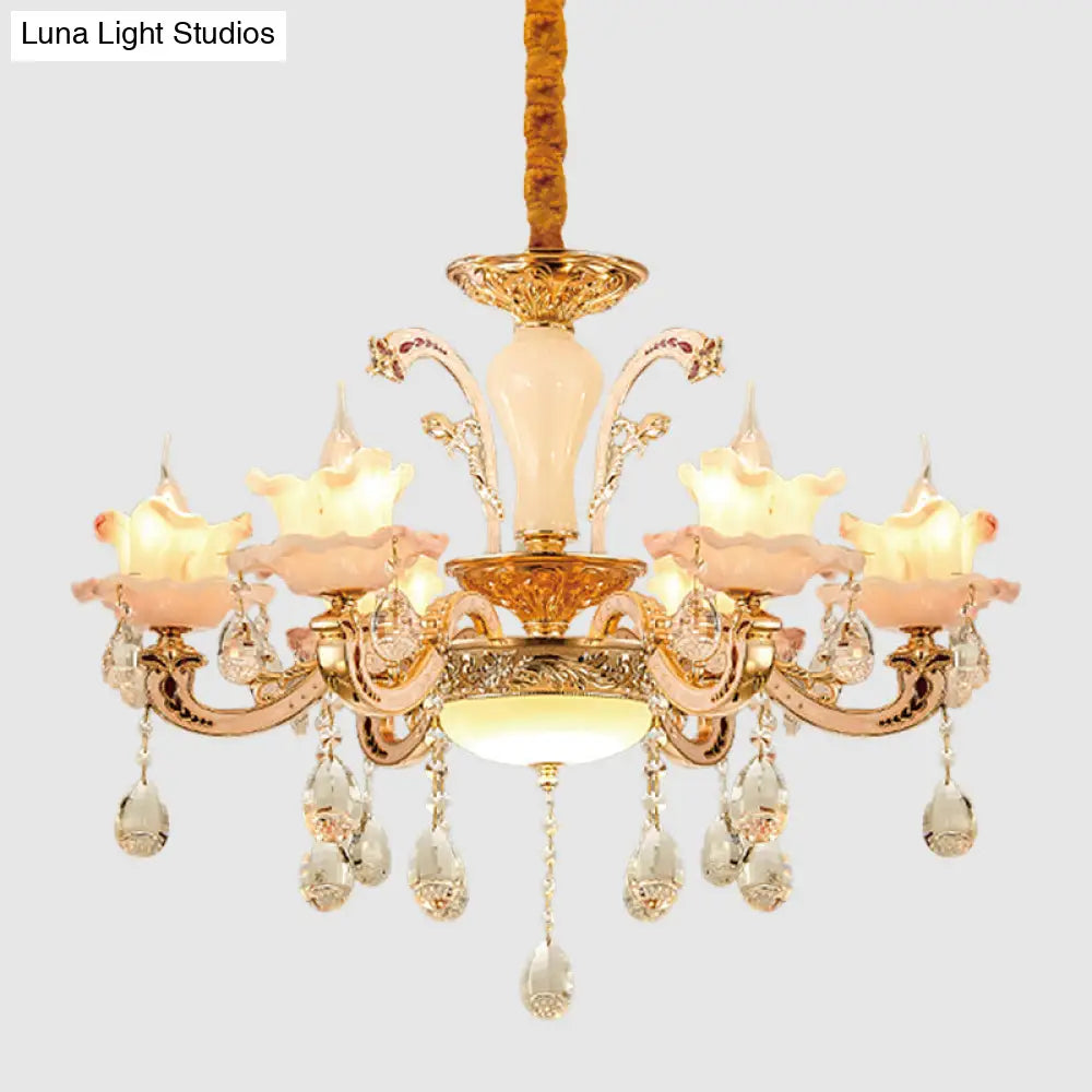 Rose Gold Ruffle Chandelier: Mid Century 6-Light Pendant Ceiling Light