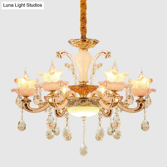 Rose Gold Ruffle Chandelier: Mid Century 6-Light Pendant Ceiling Light