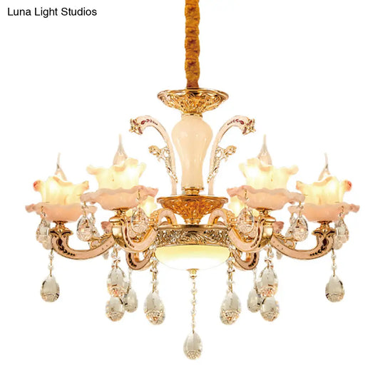 Rose Gold Ruffle Chandelier: Mid Century 6-Light Pendant Ceiling Light