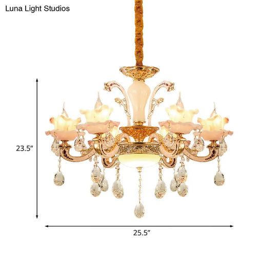 Rose Gold Ruffle Chandelier: Mid Century 6-Light Pendant Ceiling Light