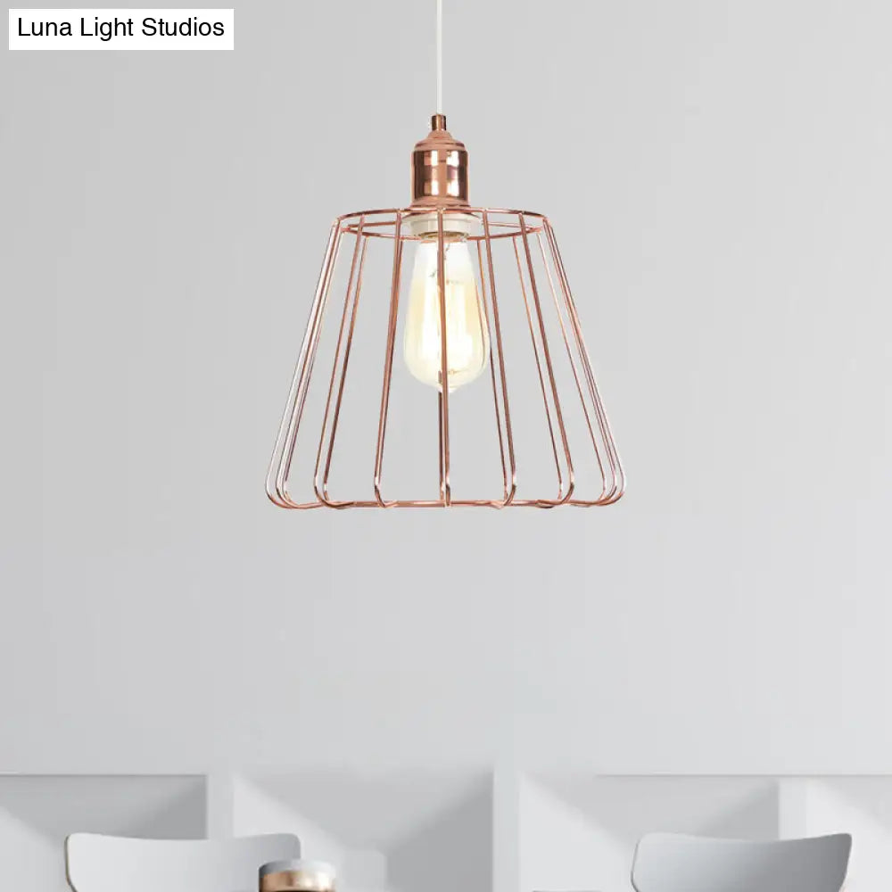 Modern Tapered Pendant Lighting: Rose Gold Metal Cage 1-Light Drop Ceiling Fixture