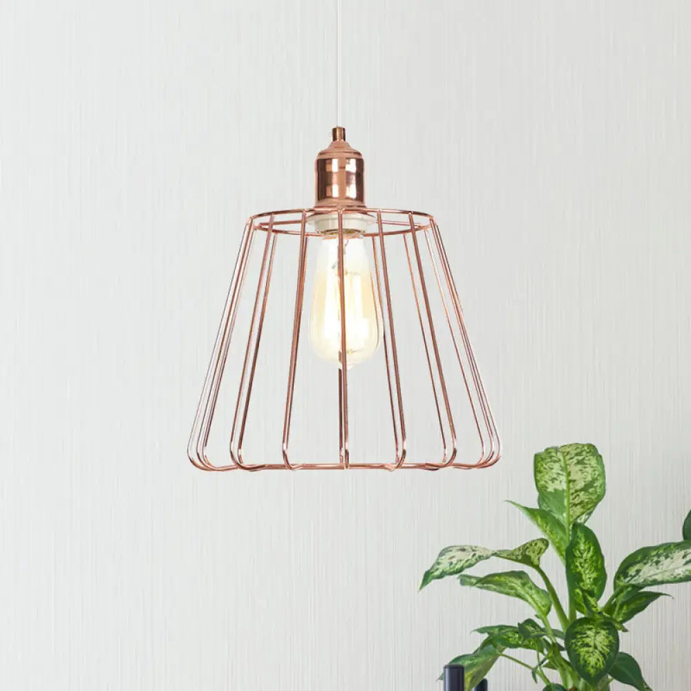 Rose Gold Tapered Pendant Lighting - Modern 1 Light Ceiling Drop With Metal Cage