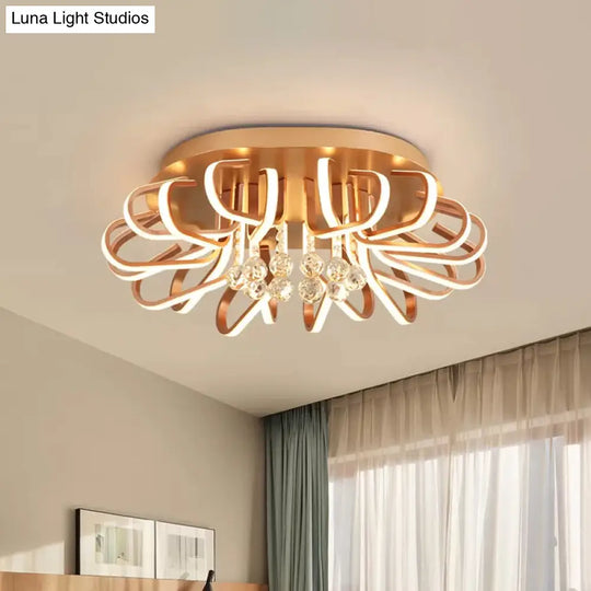 Rose Gold Twisted Flush Mount Led Ceiling Light With Crystal Ball Drop - Warm/White Lighting