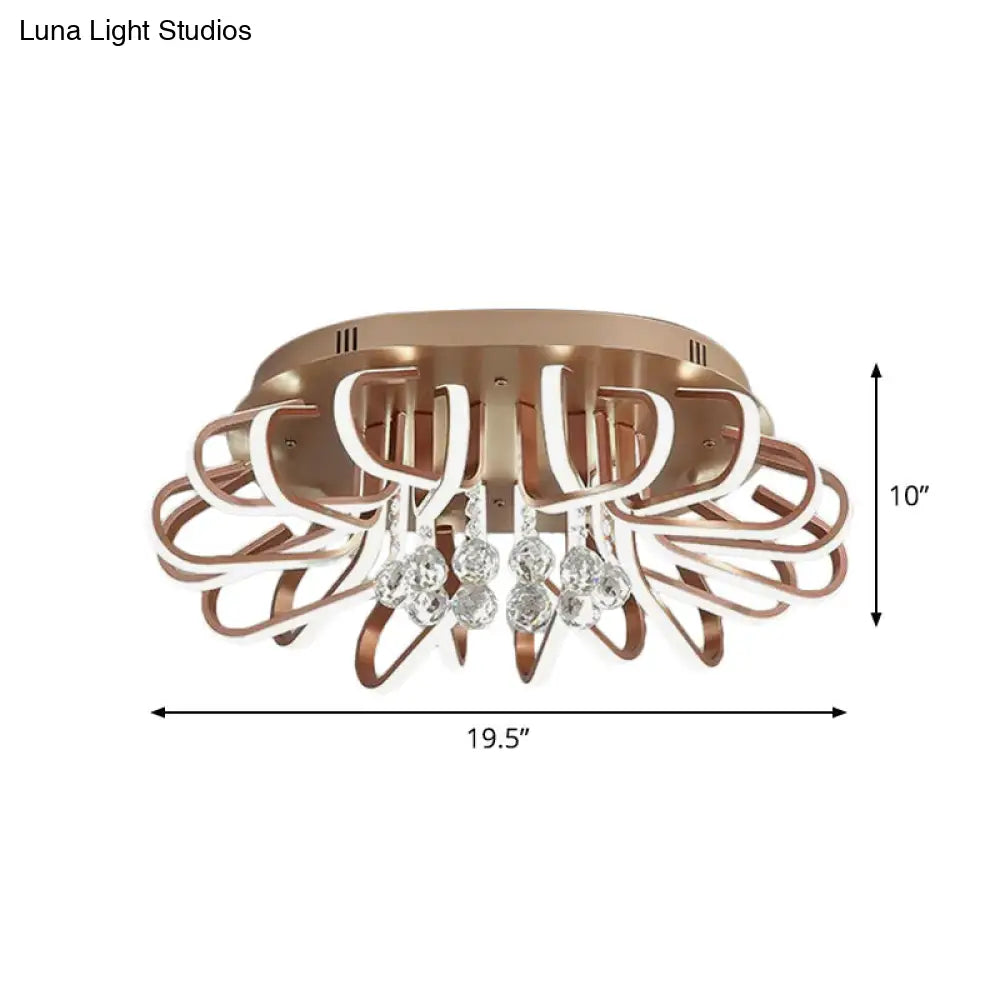 Rose Gold Twisted Flush Mount Led Ceiling Light With Crystal Ball Drop - Warm/White Lighting