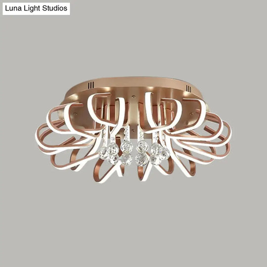 Rose Gold Twisted Flush Mount Led Ceiling Light With Crystal Ball Drop - Warm/White Lighting